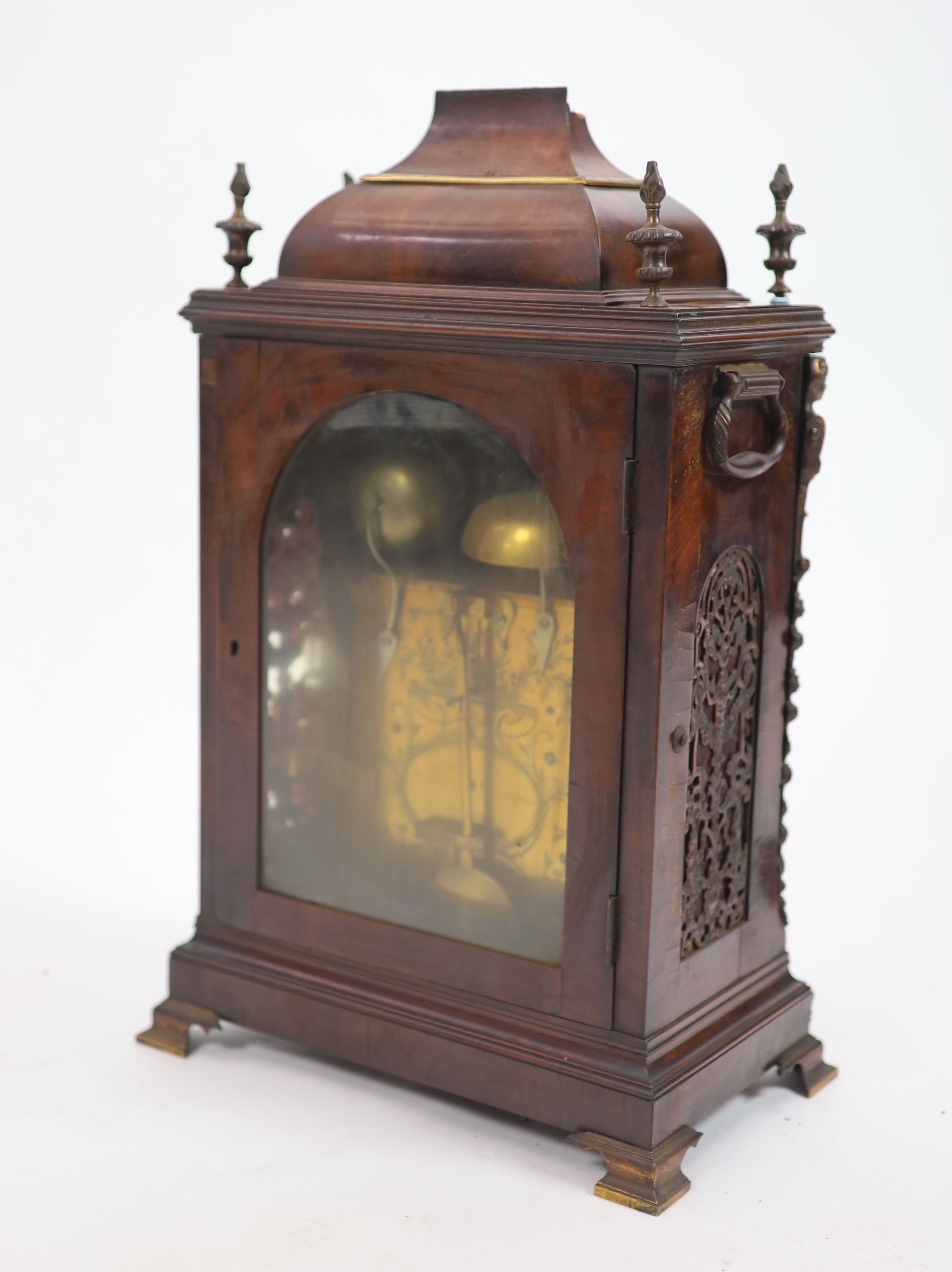 Thomas Evans of London. A George III ormolu mounted mahogany chiming bracket clock, depth 23cm width 38cm height 73cm, with original wall bracket 40cm